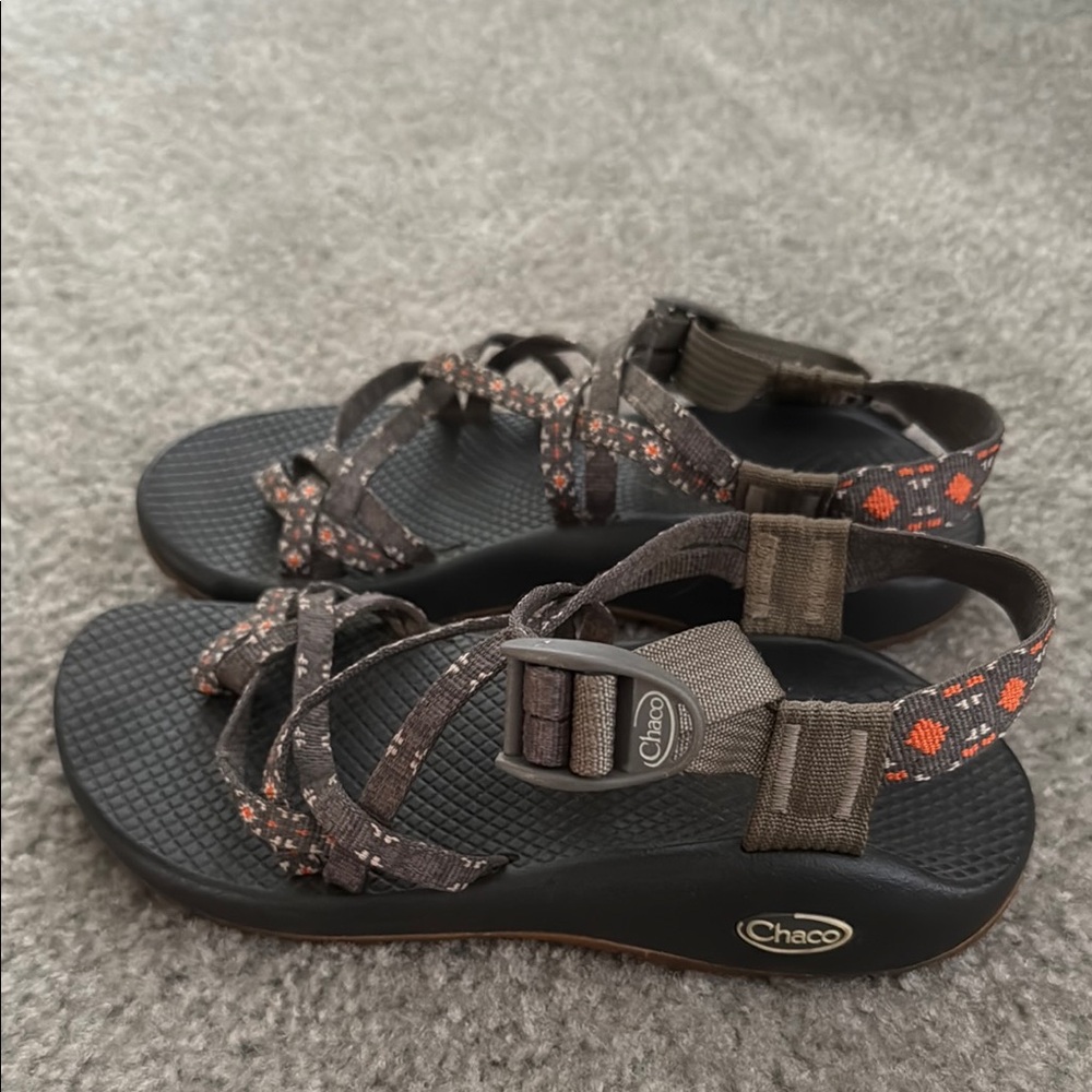 Chaco Black and Orange Adventure Sandals with Adjustable Straps